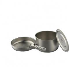 Pure titanium compact 3 pieces outdoor camping cookset 1 pot& 1 pan & gripper