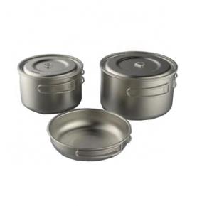 3 pieces outdoor camping cookset titanium compact -2 pots and 1 pan