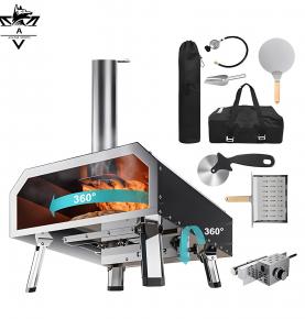 Black Exterior Portable Outdoor Gas Pizza Oven with Ceramic Baking Stone & Chimney Temperature-Controlled Backyard Cooking Oven